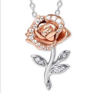 Cubic Zirconia Rose 18" Necklace in Sterling Silver & 18k Rose Gold-Plate